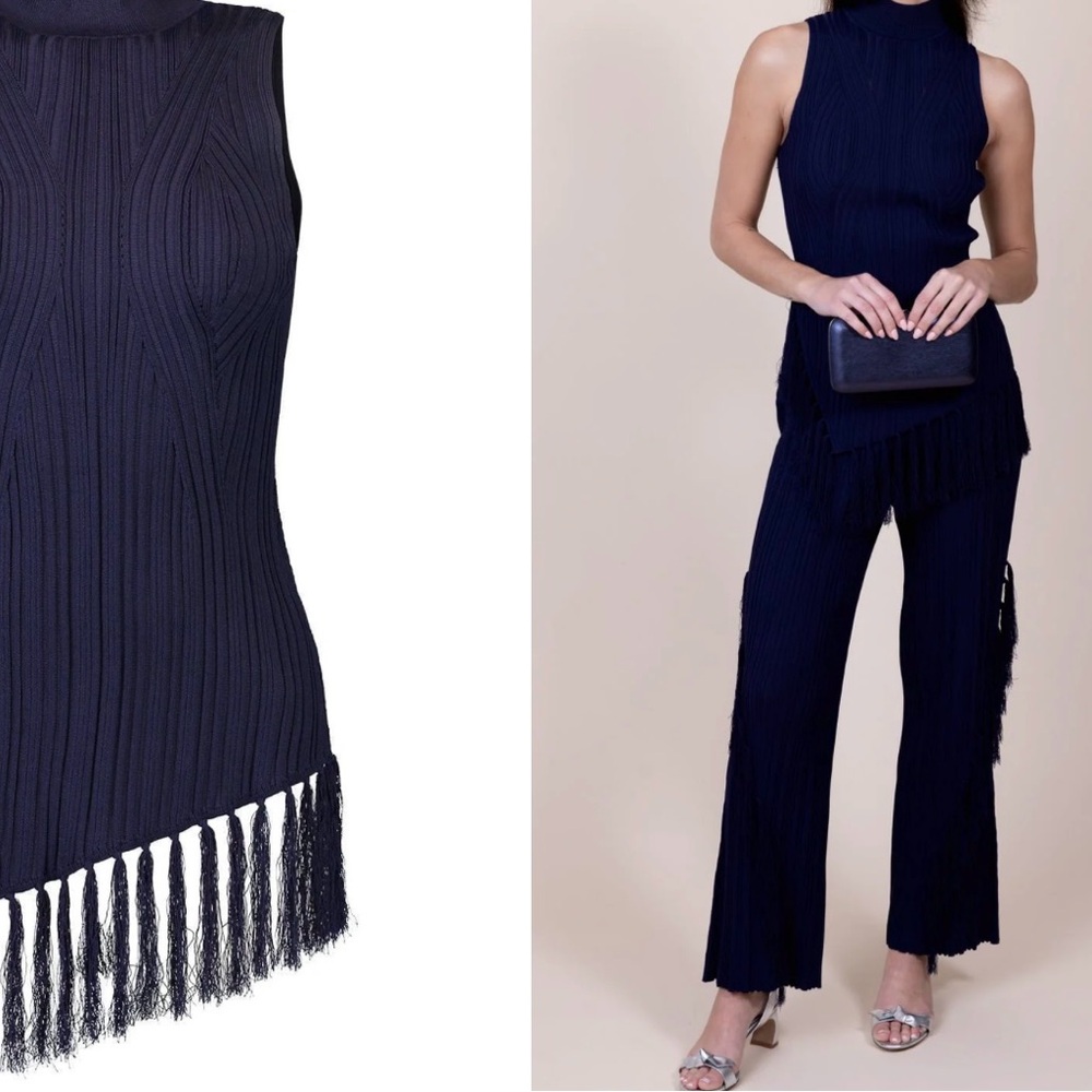 Cult Gaia Doja top and Maude knit pant in Evening Blue.   NWT